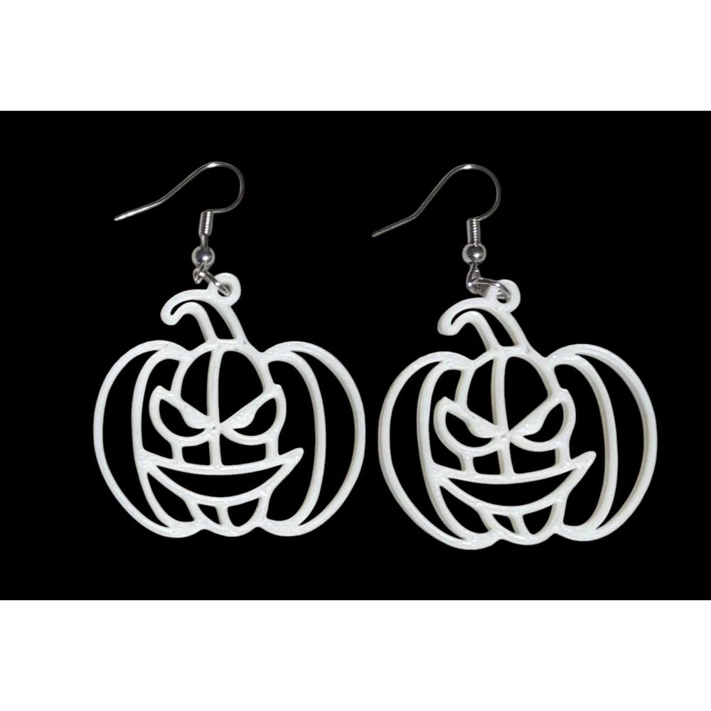 3D Printed Earrings - 2.25" x 1.5" Pumpkin 2 - WHITE - X007-01